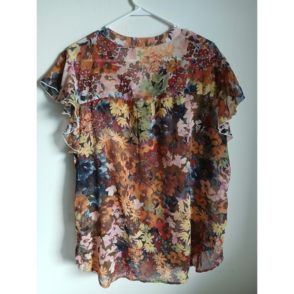 Fig and Flower Top Womens 2X  Lightweight Sheer Button Up Blouse - Picture 6 of 10